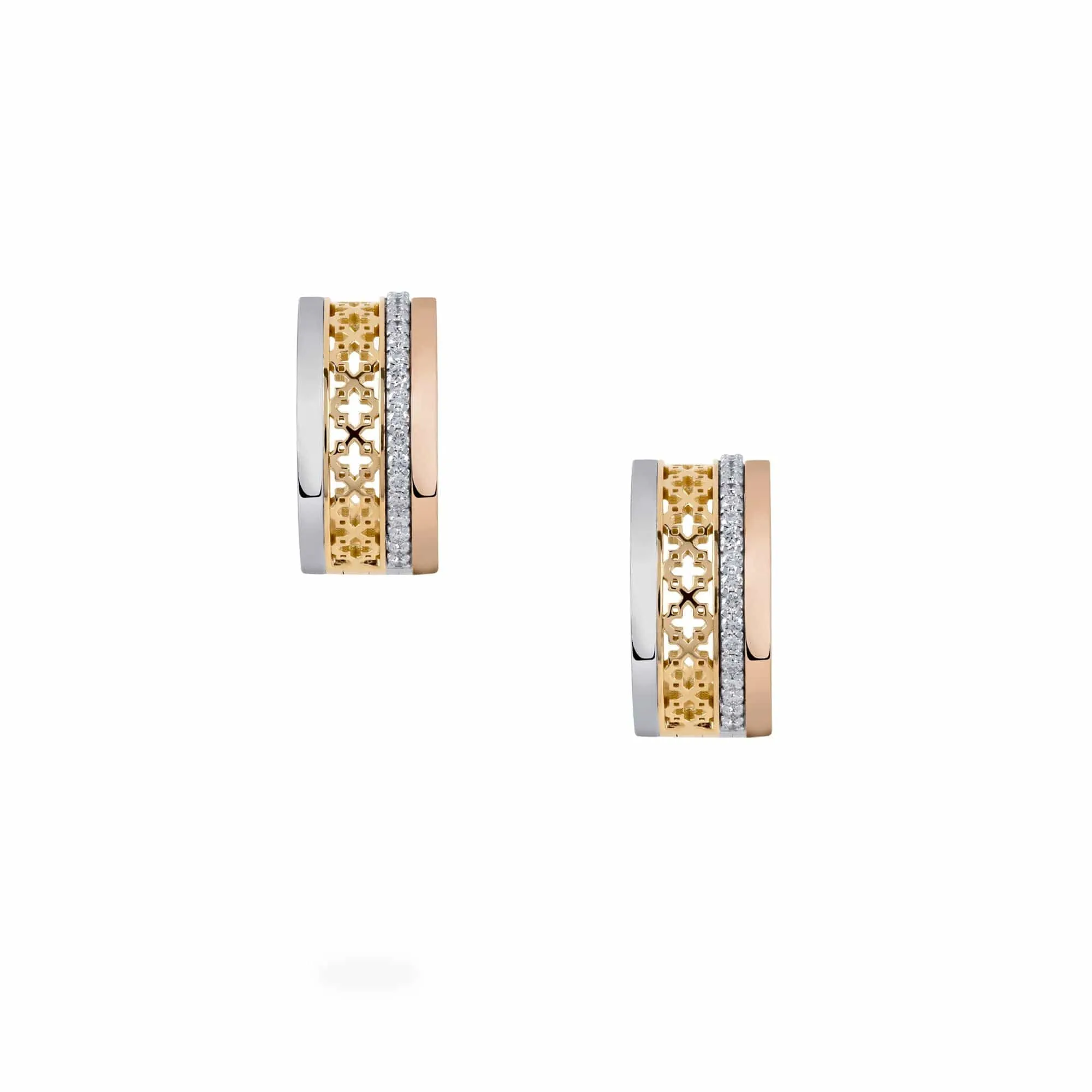 Birks Dare to Dream Diamond Tri-Gold Huggie Earrings
