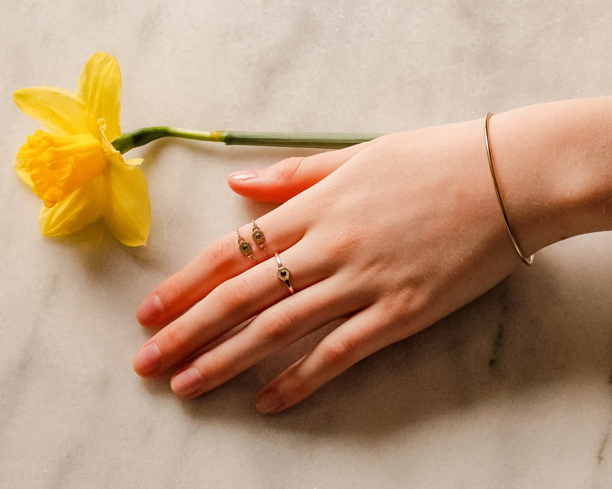 Birthstone Hexagon Ring - Pink Tourmaline - October