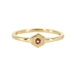 Birthstone Hexagon Ring - Pink Tourmaline - October