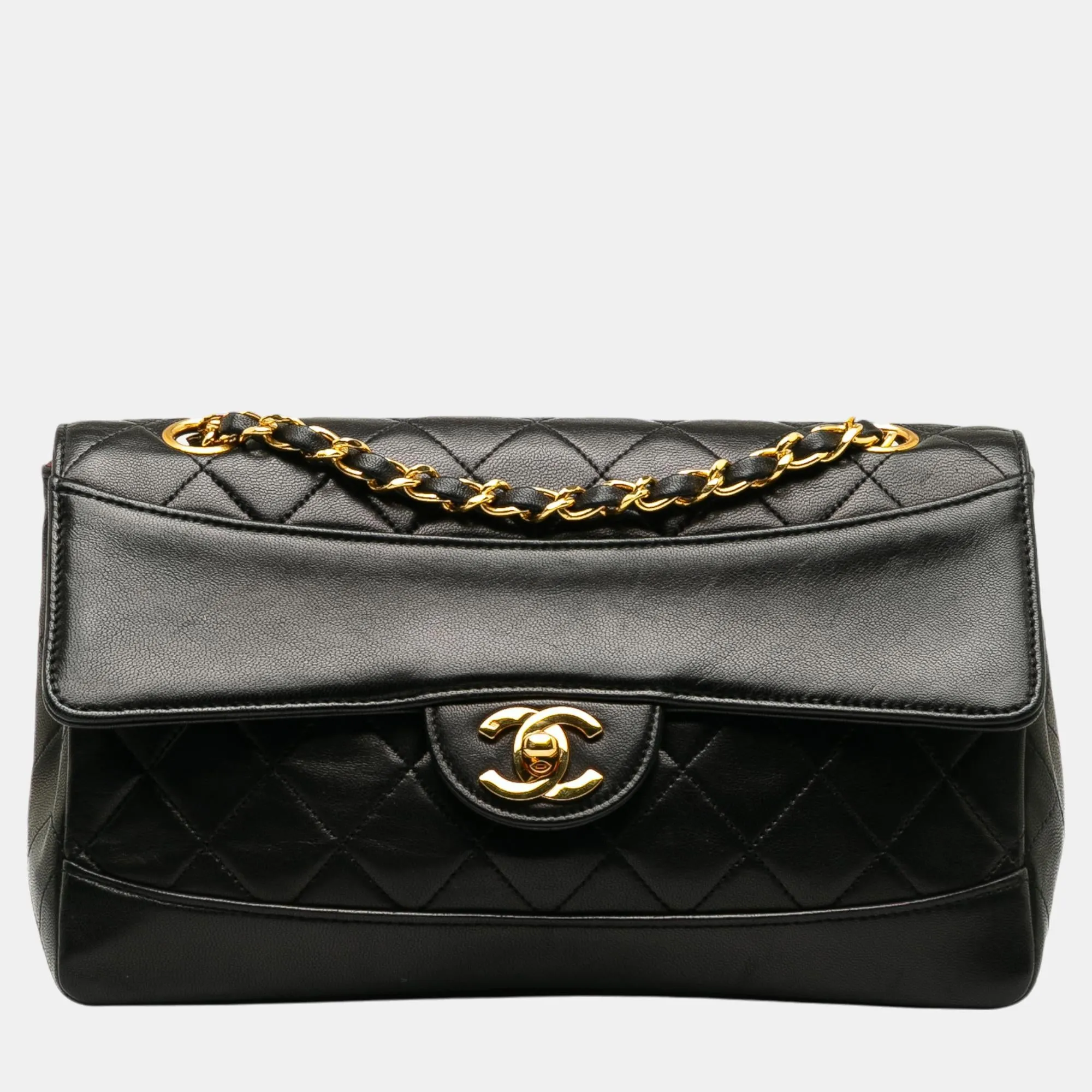 Black CC Matelasse Lambskin Flap Crossbody Bag