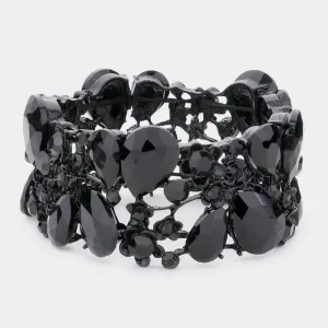 Black Crystal Teardrop Floral Stretch Bracelet  |  554741