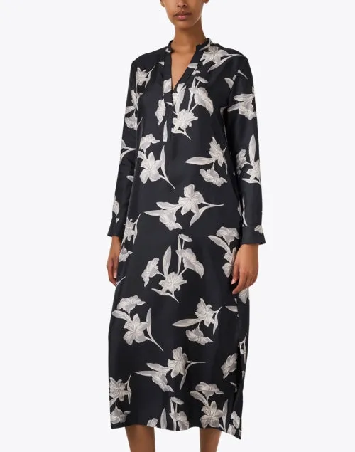 Black Floral Silk Dress