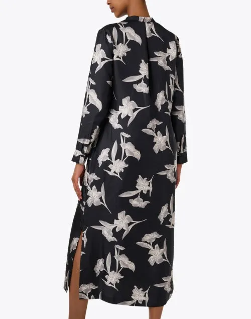 Black Floral Silk Dress