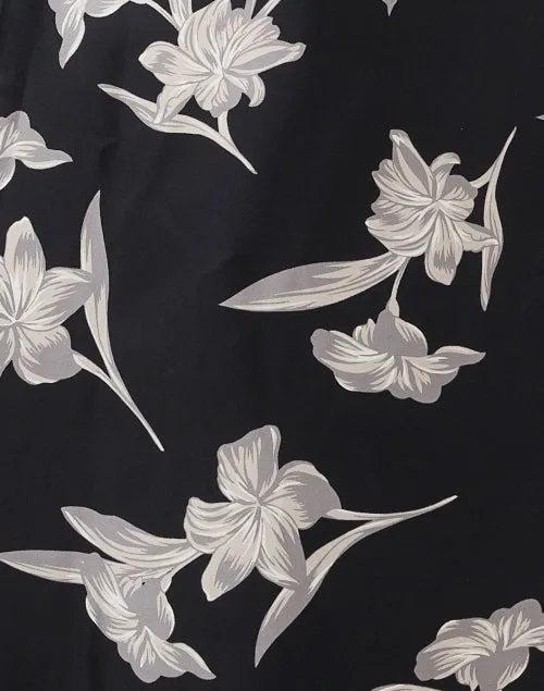 Black Floral Silk Dress