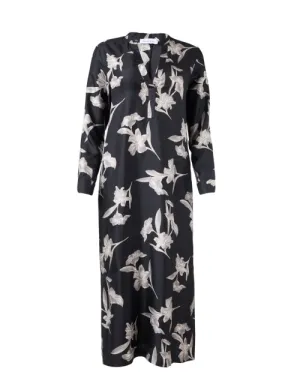 Black Floral Silk Dress