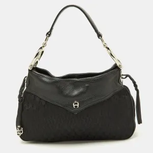 Black Signature Canvas and Leather Hobo