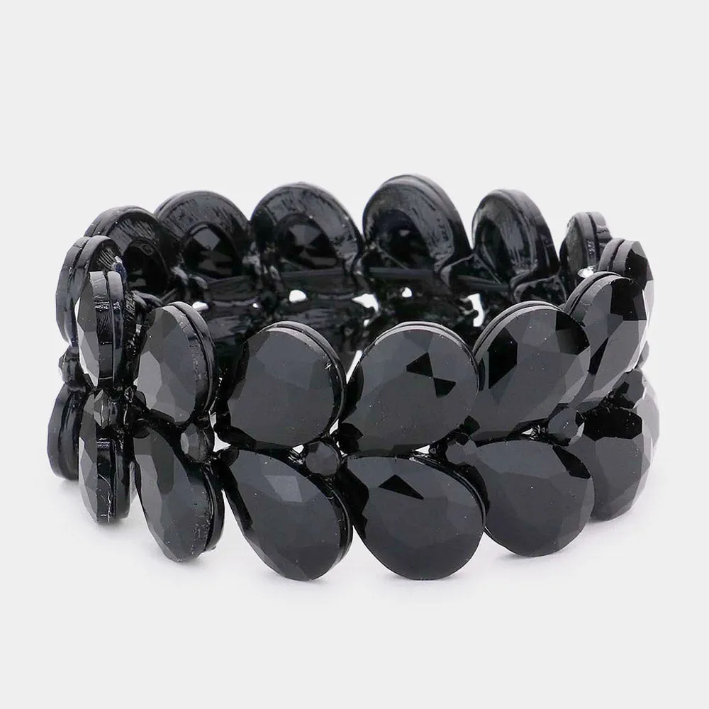 Black Teardrop Stone Stretch Pageant Bracelet  | Black Bracelet | 558519