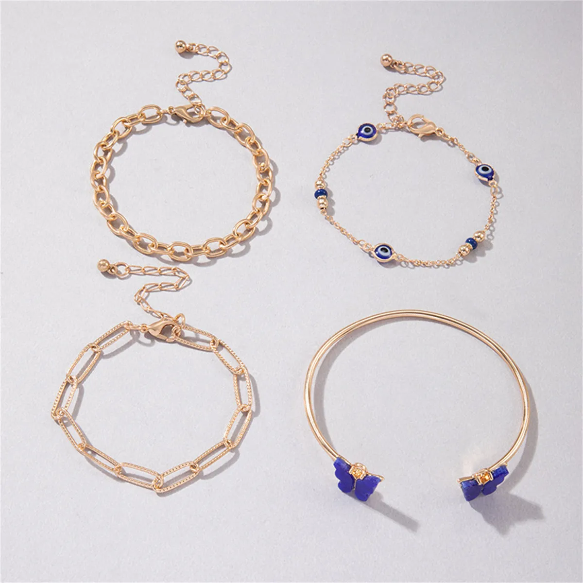 Blue Acrylic & 18K Gold-Plated Butterfly Cuff Bracelet Set