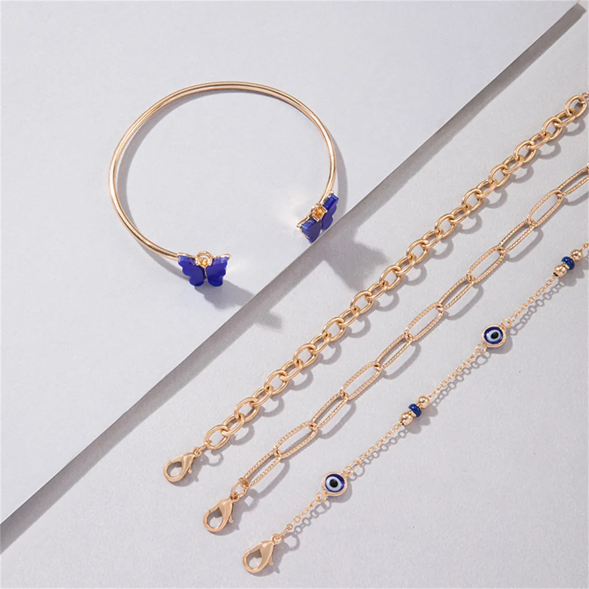 Blue Acrylic & 18K Gold-Plated Butterfly Cuff Bracelet Set