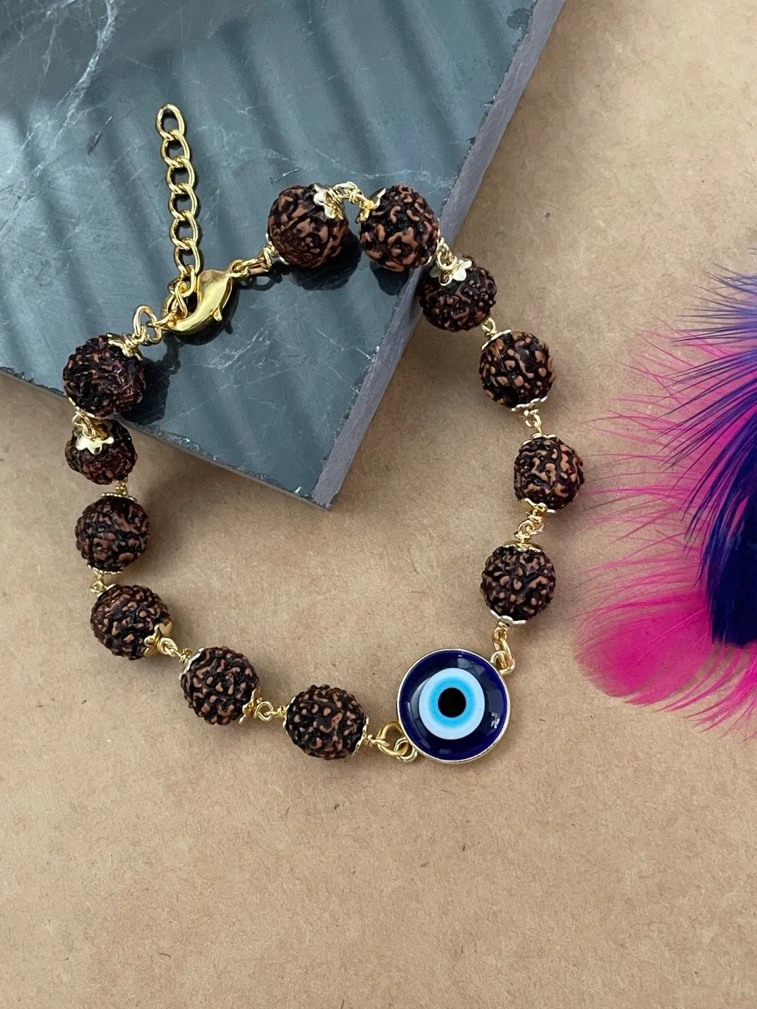 Blue Color Evil Eye Mens Rudraksha Bracelet
