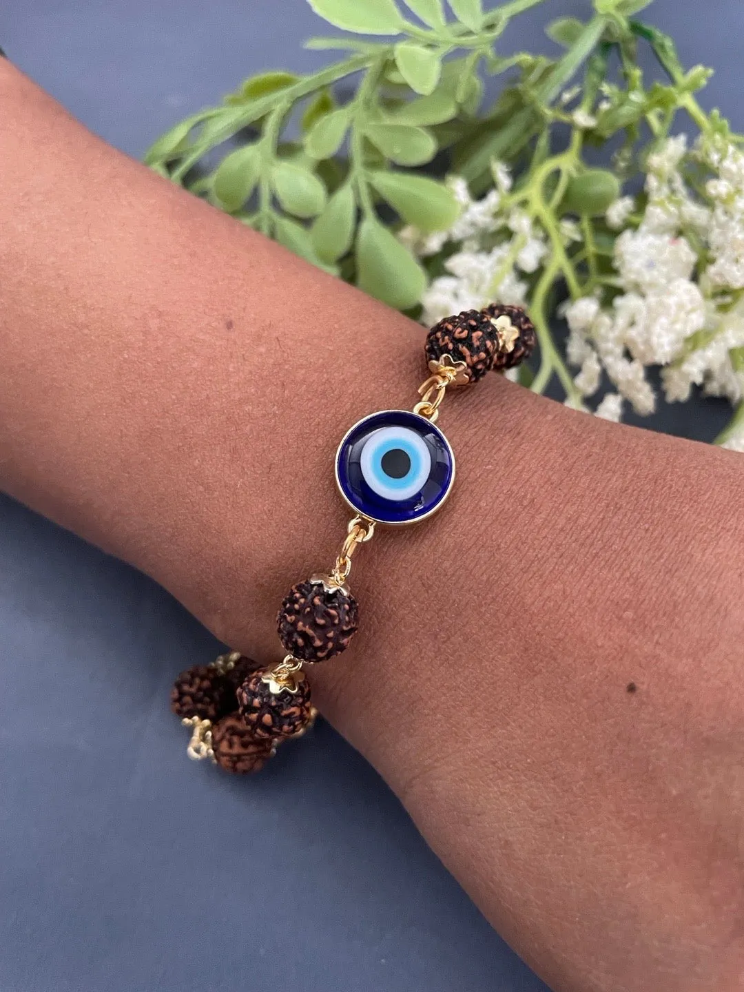 Blue Color Evil Eye Mens Rudraksha Bracelet