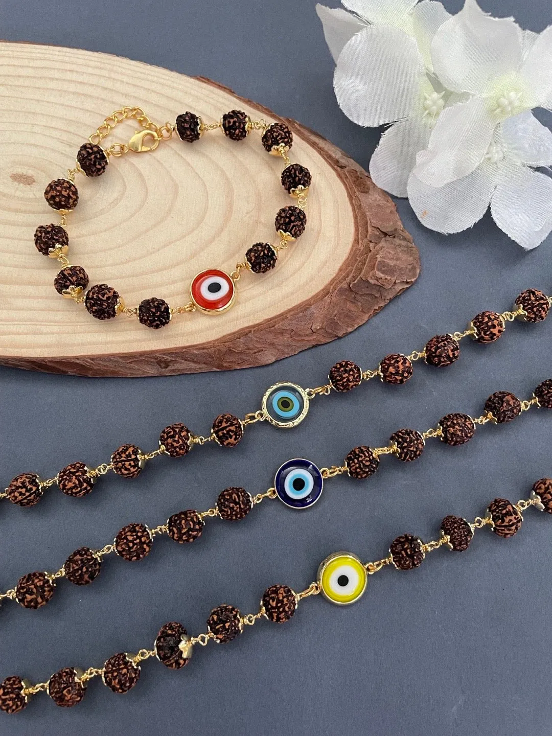 Blue Color Evil Eye Mens Rudraksha Bracelet