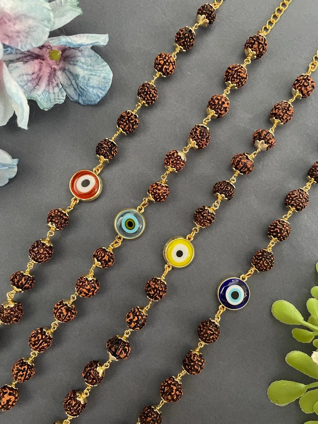 Blue Color Evil Eye Mens Rudraksha Bracelet