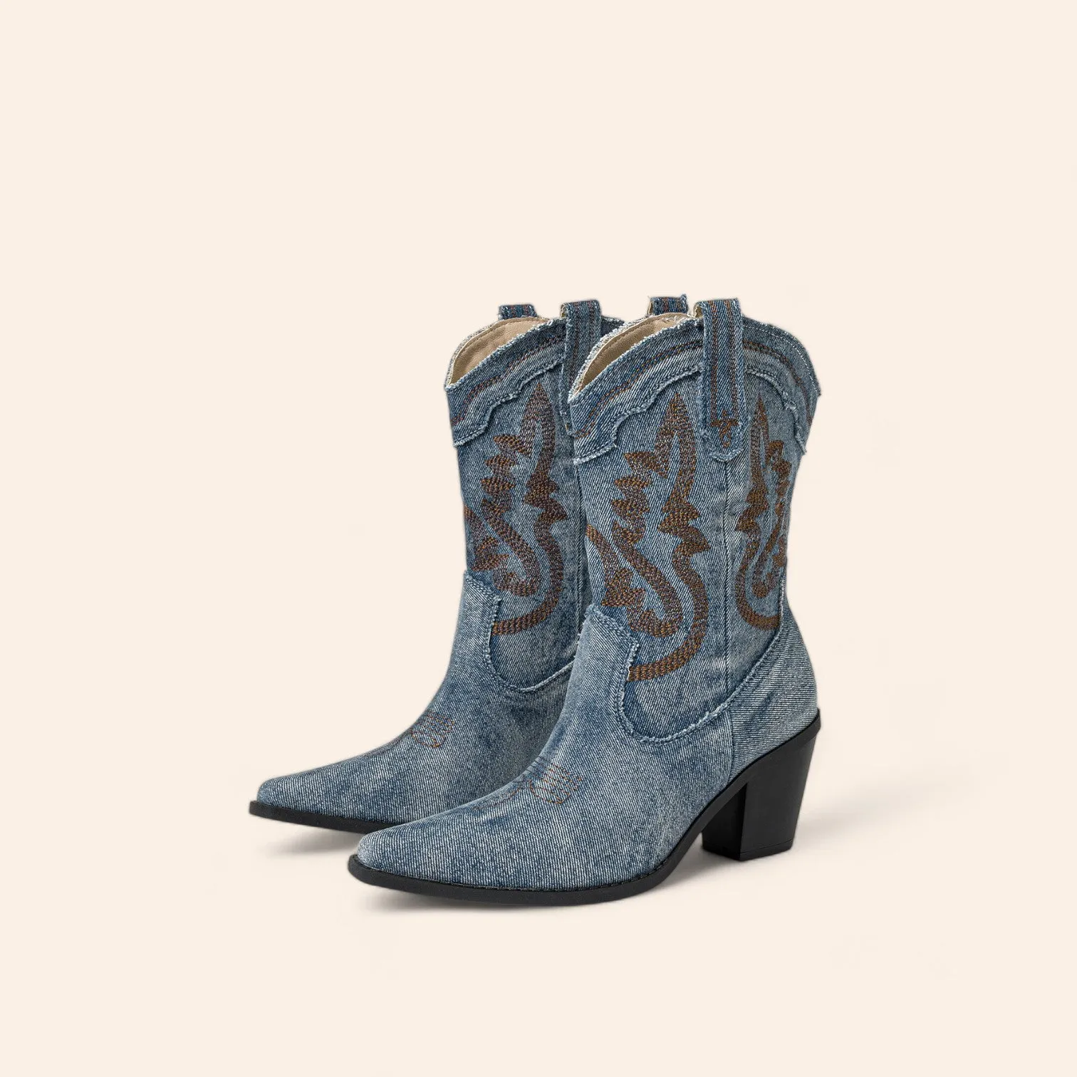 Blue cowboy boots with embroidery and denim material - N°96