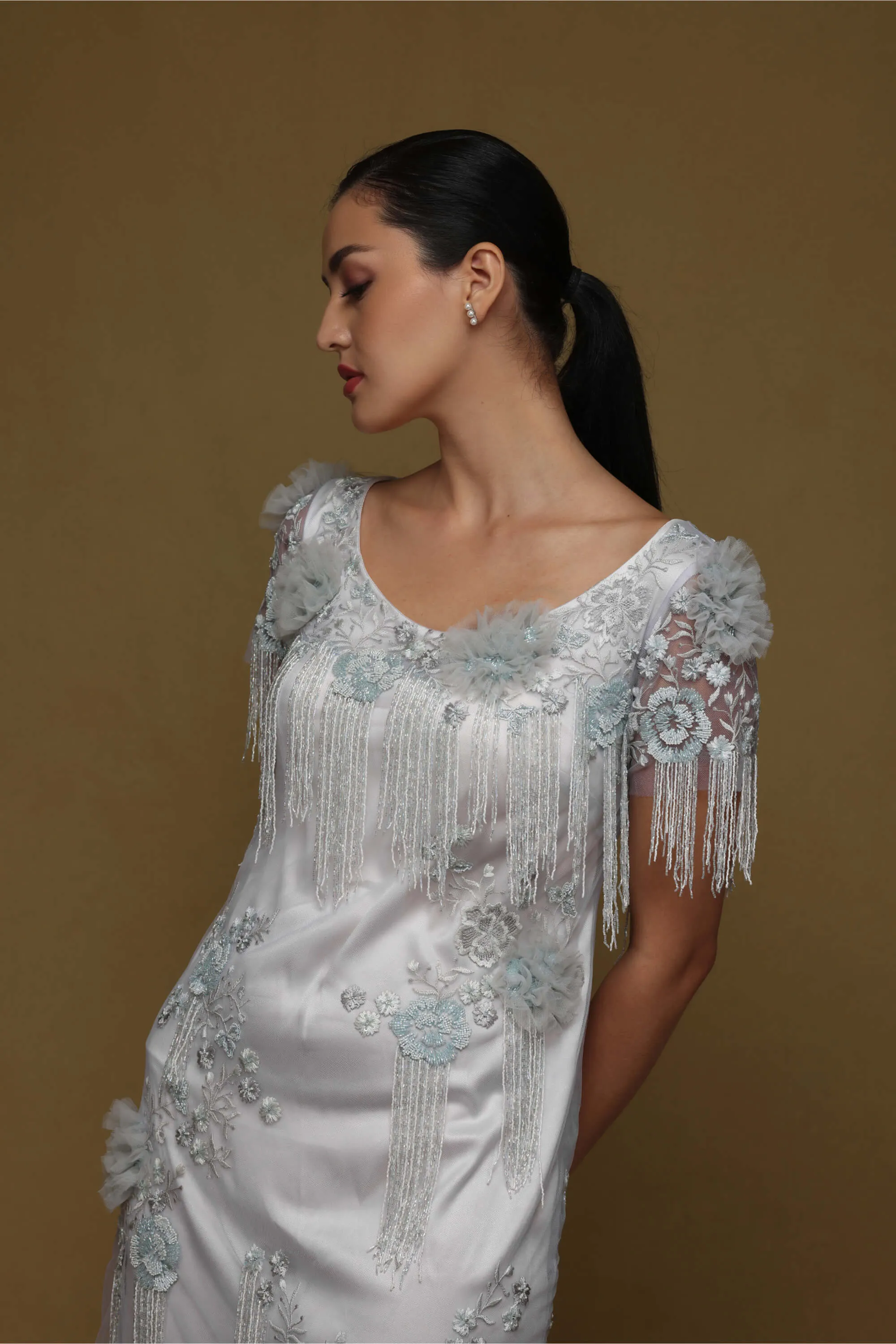 Blue gray floral shift dress