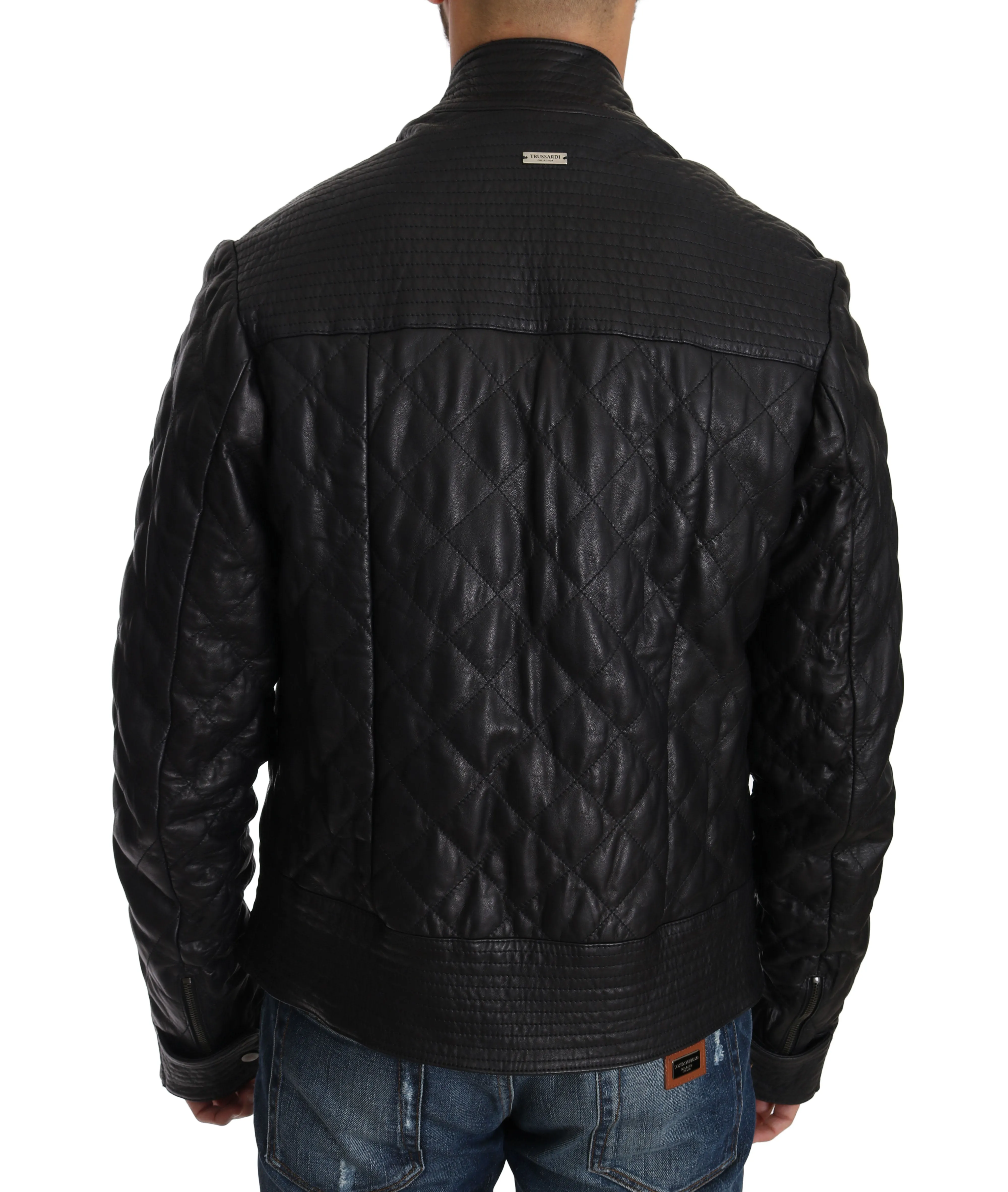 Blue Leather Biker Zipper Motorcycle Mens Jacket