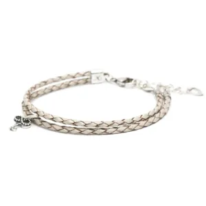 Bracelet Leather Braided - Pearl White, M (7-8.5inch/18-22cm)
