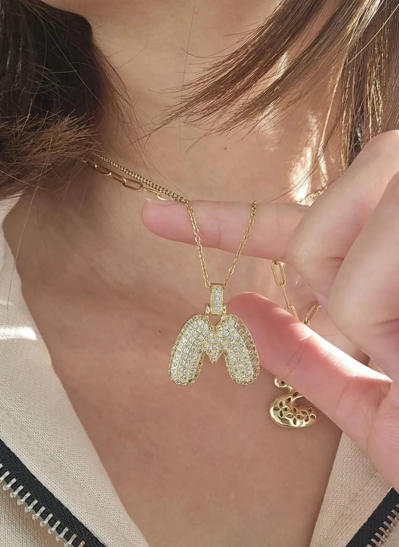 Bubble Rhinestone Initial Necklace