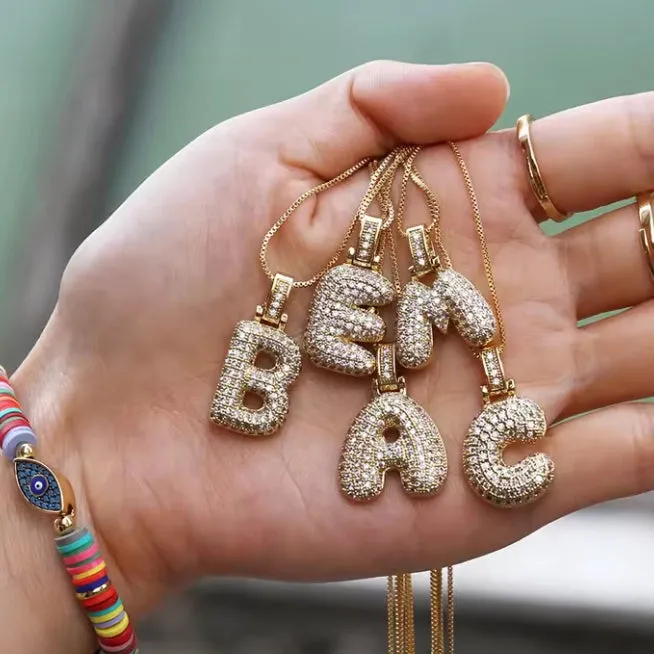 Bubble Rhinestone Initial Necklace