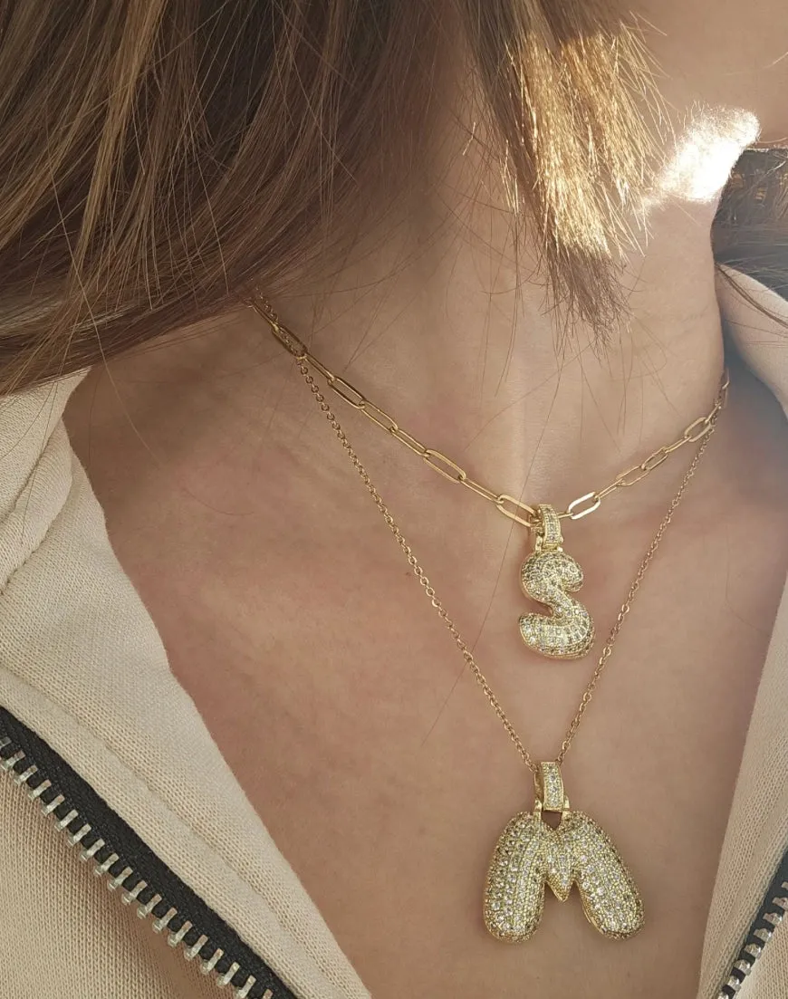 Bubble Rhinestone Initial Necklace