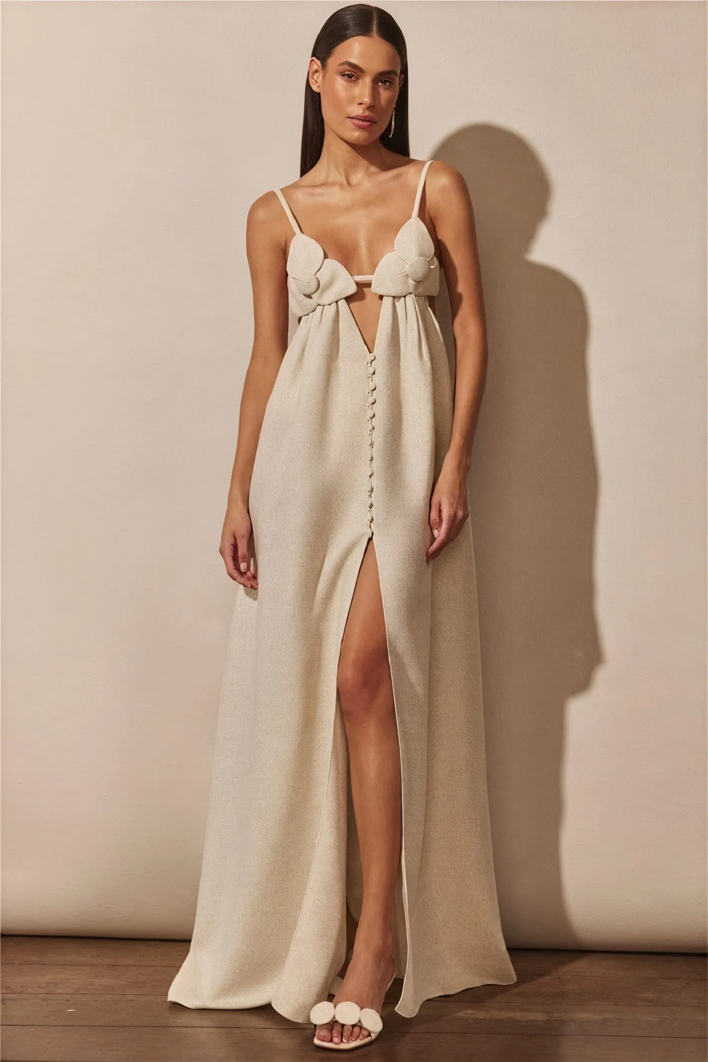 Button-Down Maxi Dress with Floral Detail