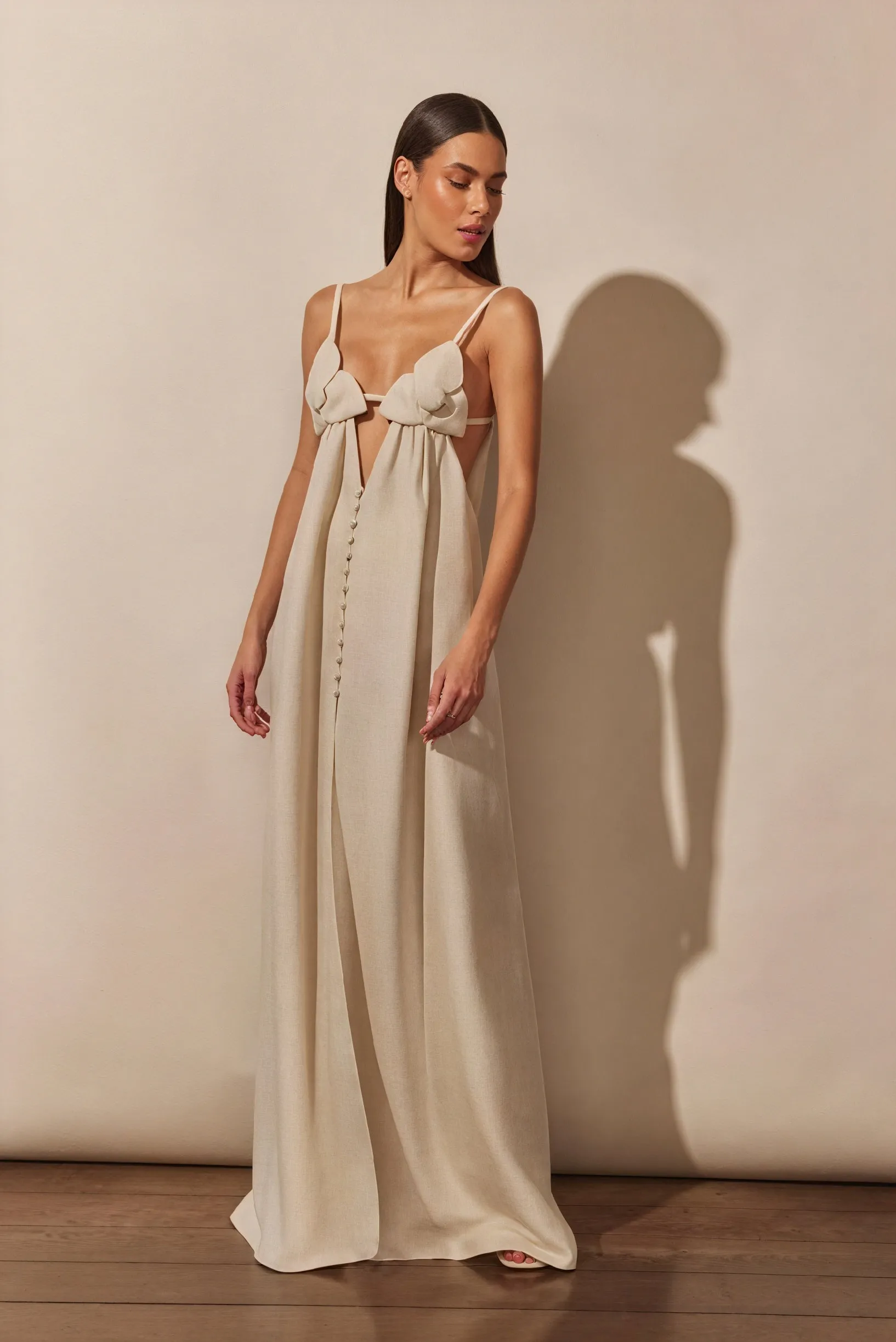 Button-Down Maxi Dress with Floral Detail