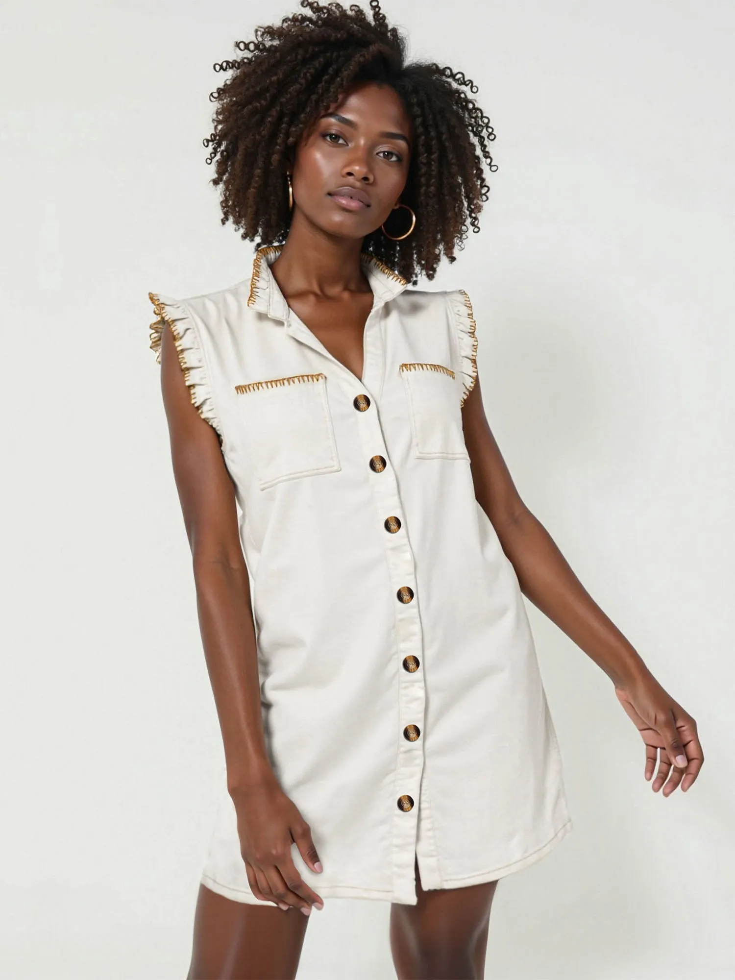 Button Down Shift Mini Dress