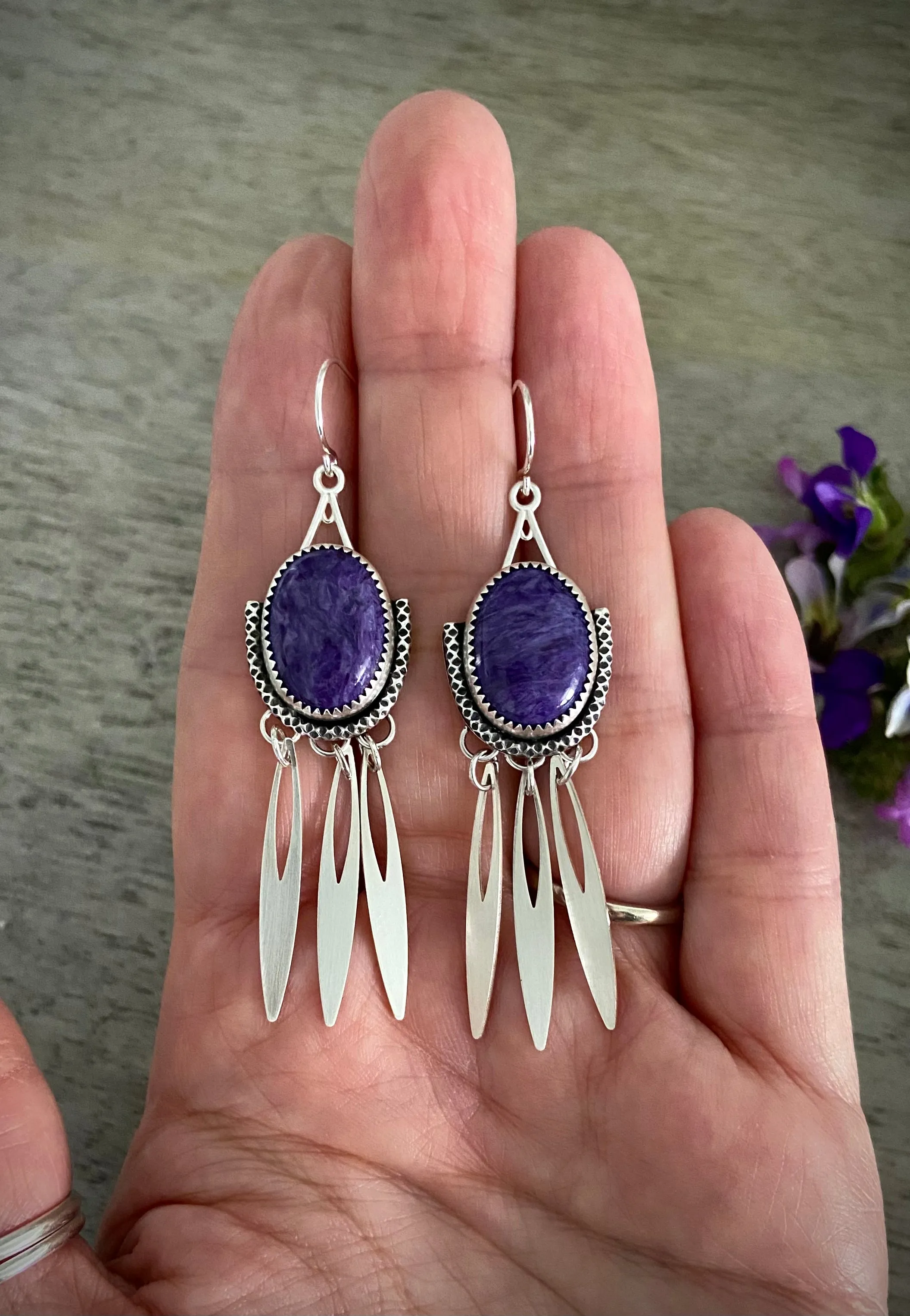 Charoite Fringe Earrings