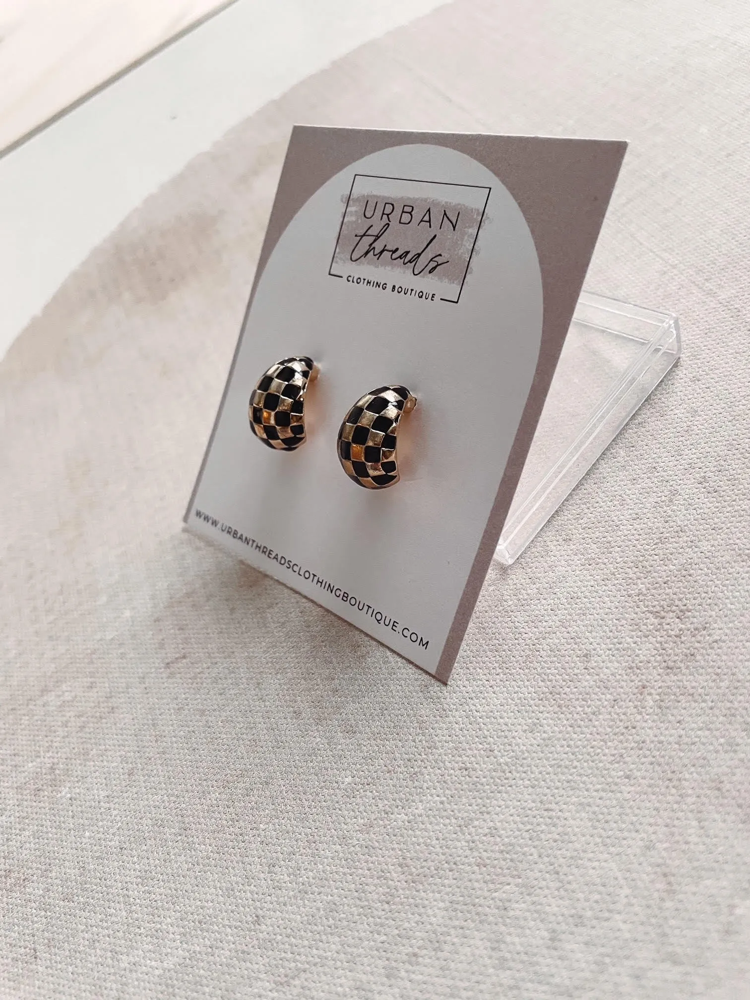 Checkered Half Moon Earrings