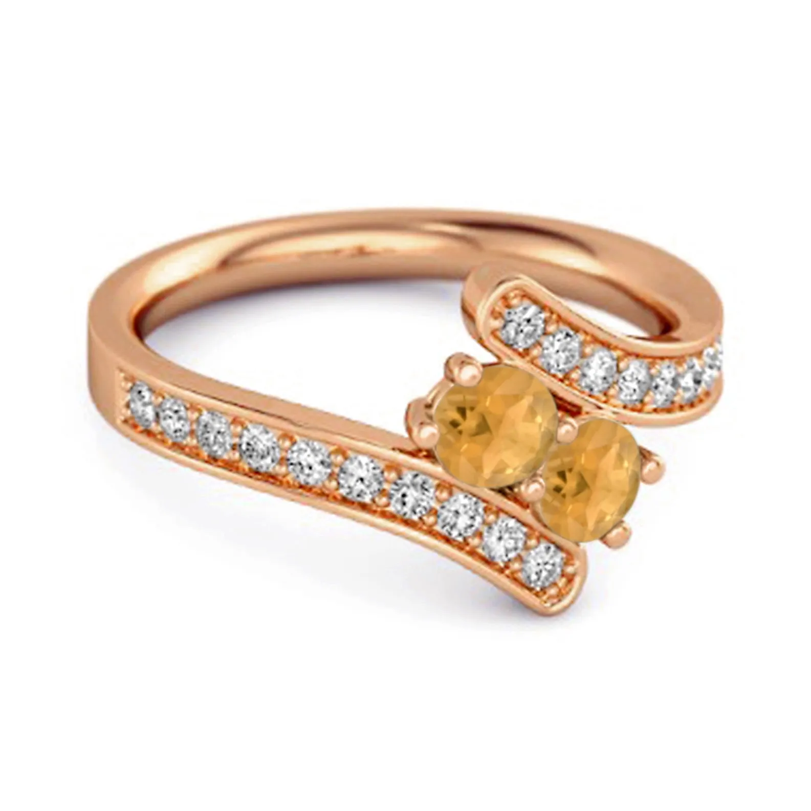 Citrine 925 Sterling Silver Split Shank Bypass Wedding Ring