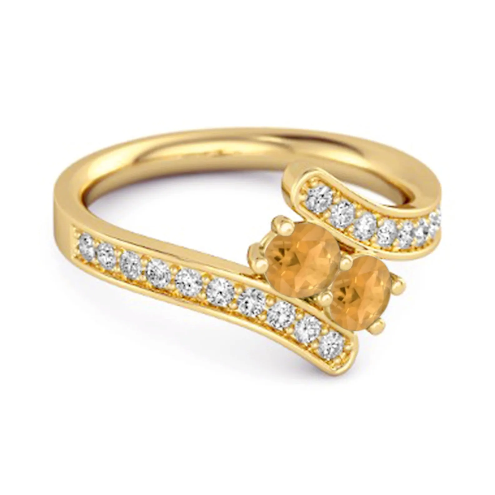 Citrine 925 Sterling Silver Split Shank Bypass Wedding Ring