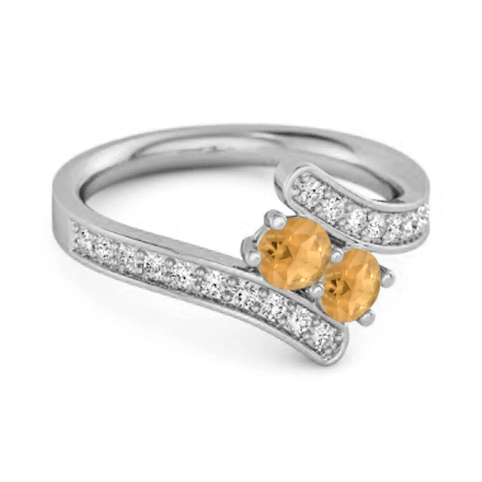 Citrine 925 Sterling Silver Split Shank Bypass Wedding Ring