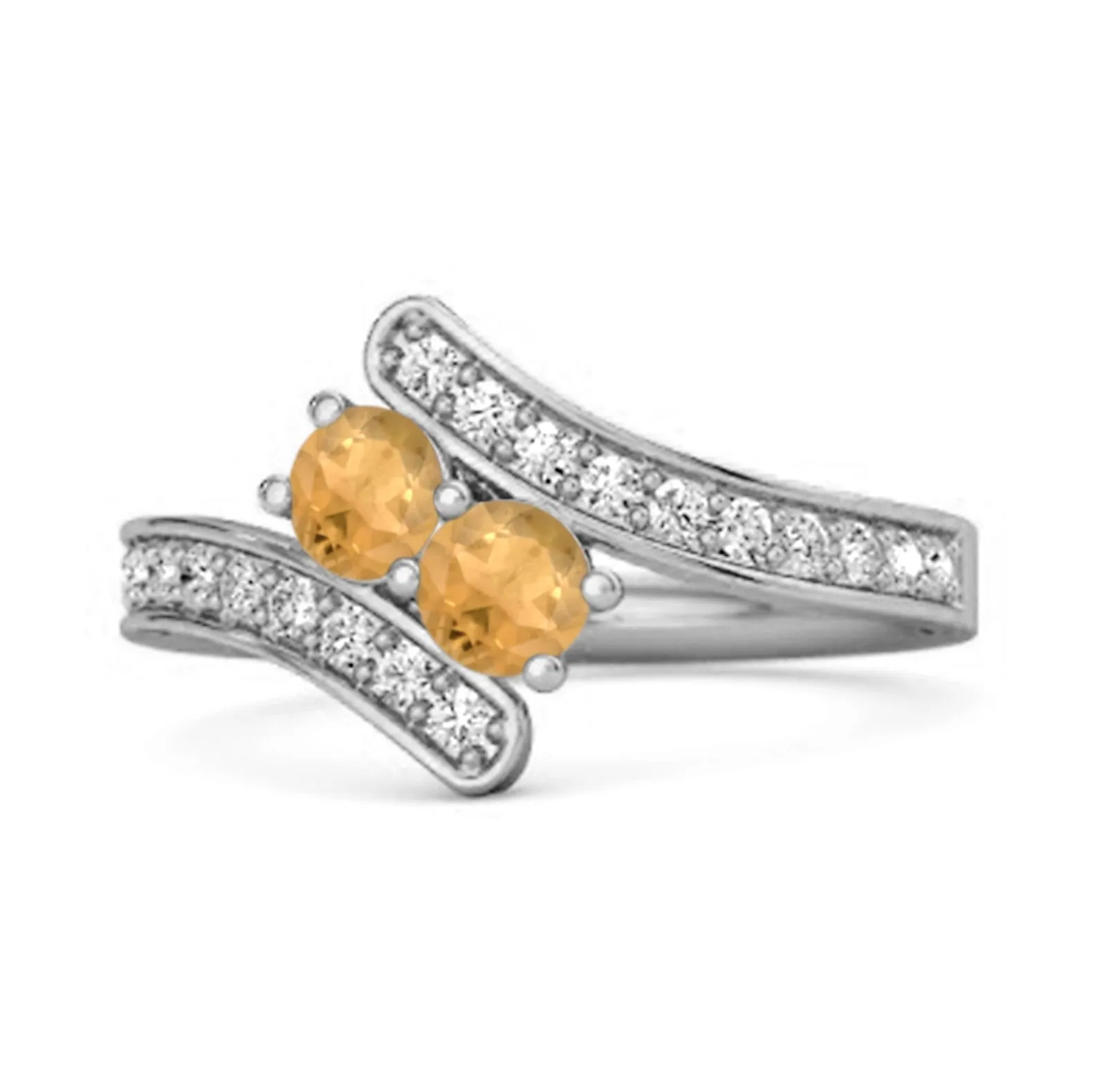 Citrine 925 Sterling Silver Split Shank Bypass Wedding Ring