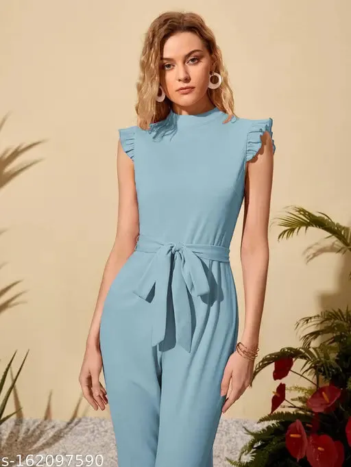 Classy New Launch MockNeck Ruffle Cuff Self Belted Jumpsuit