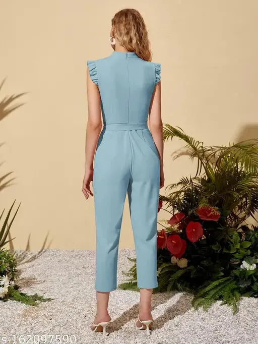 Classy New Launch MockNeck Ruffle Cuff Self Belted Jumpsuit