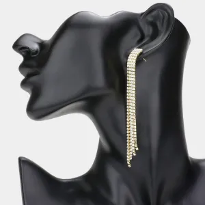 Clear Rhinestone 4 Row Fringe Pageant Earrings on Gold | Long Earrings |  596308