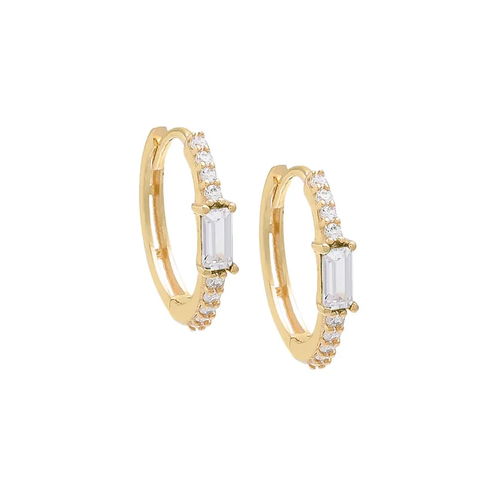 Colored Baguette CZ Hoop Earring 14K