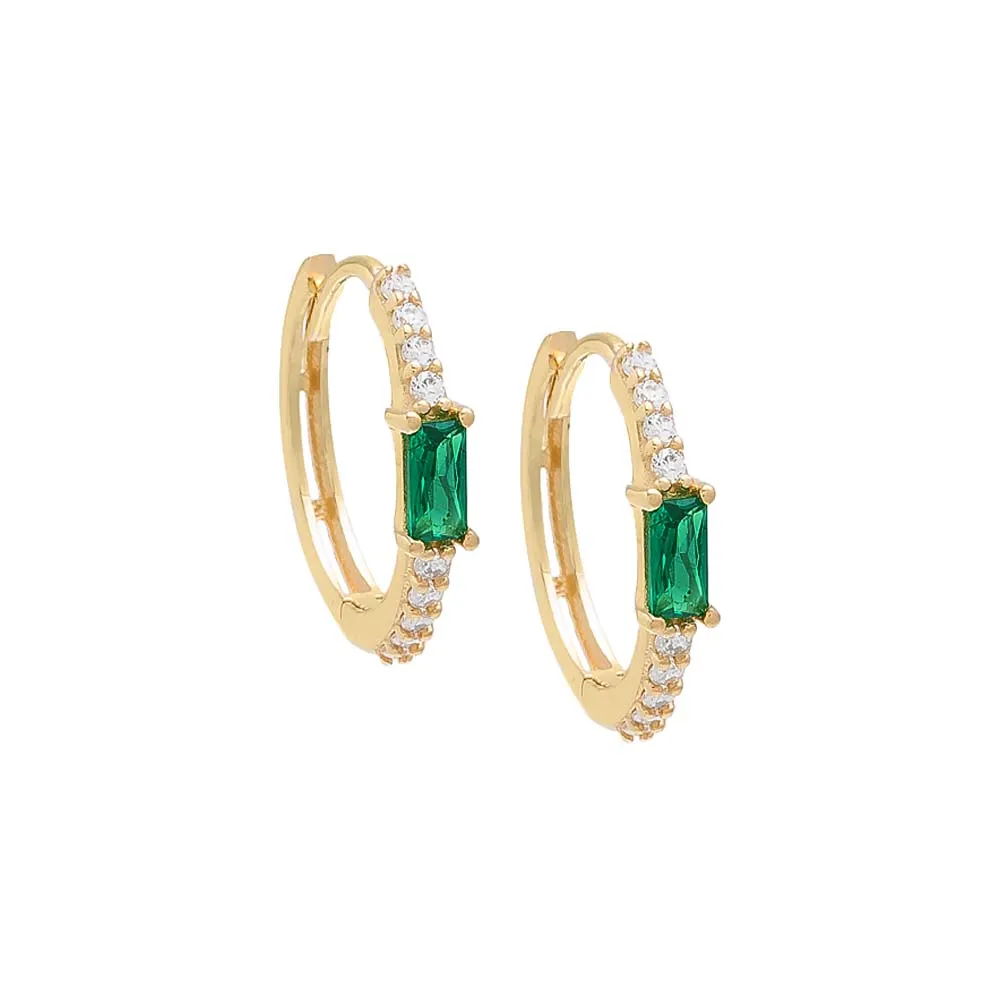 Colored Baguette CZ Hoop Earring 14K