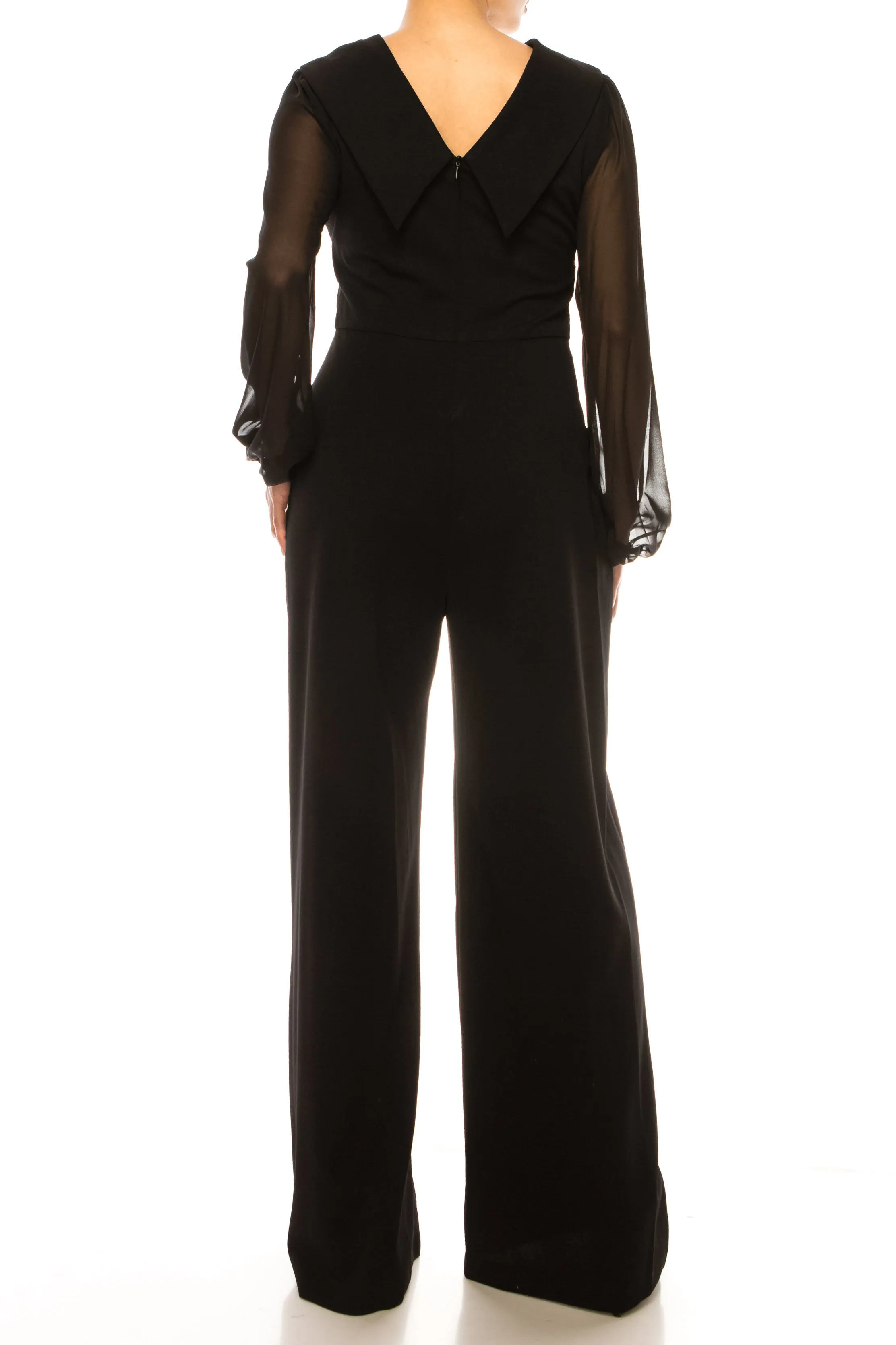 Connected Apparel Sheer Sleeve Wide Leg Jumpsuit
