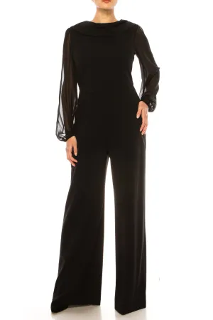 Connected Apparel Sheer Sleeve Wide Leg Jumpsuit
