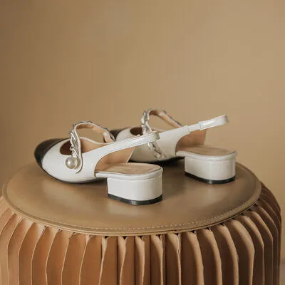 Contrast Round Toe Block Heel Mary Jane Shoes
