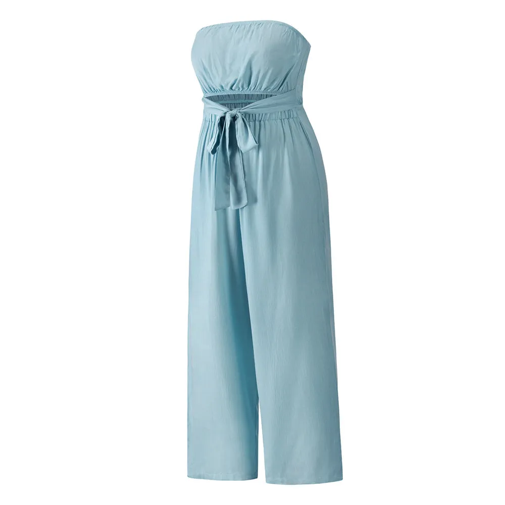 creamtopmall Strapless Waistband Loose Jumpsuit