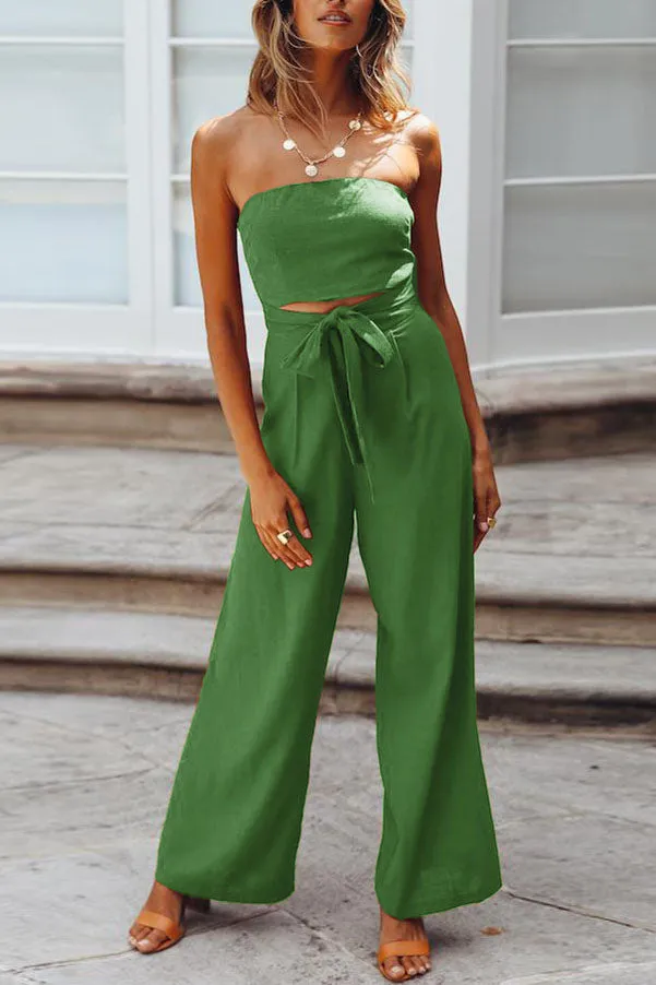 creamtopmall Strapless Waistband Loose Jumpsuit