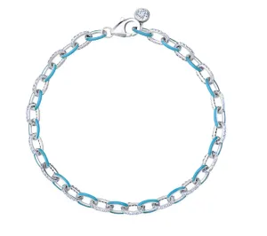 Crislu Platinum Glaze Blue Enamel Chainlink Bracelet