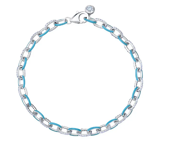 Crislu Platinum Glaze Blue Enamel Chainlink Bracelet