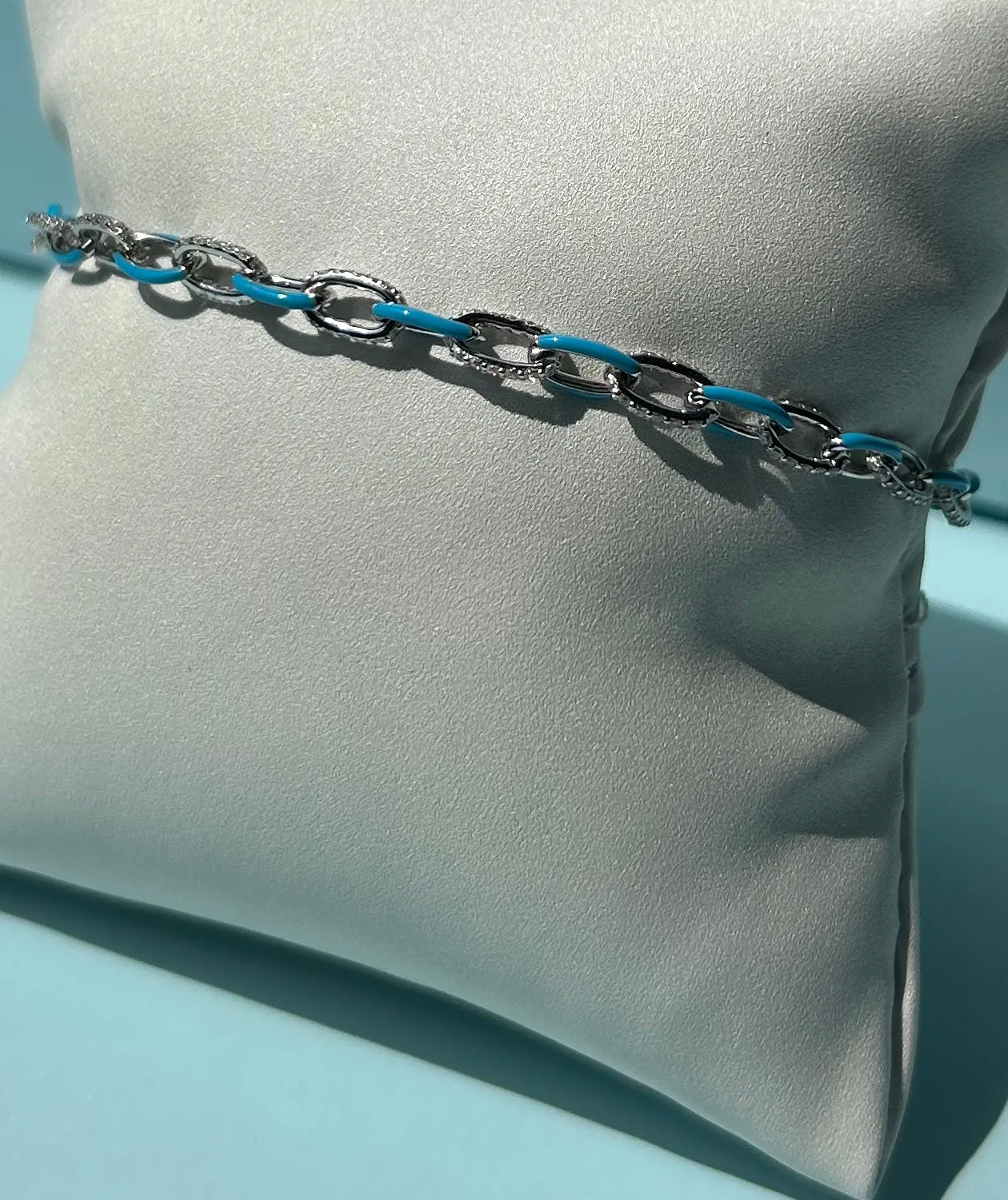 Crislu Platinum Glaze Blue Enamel Chainlink Bracelet