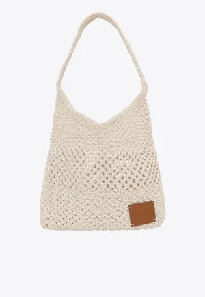 Crochet Knit Logo Patch Hobo Bag