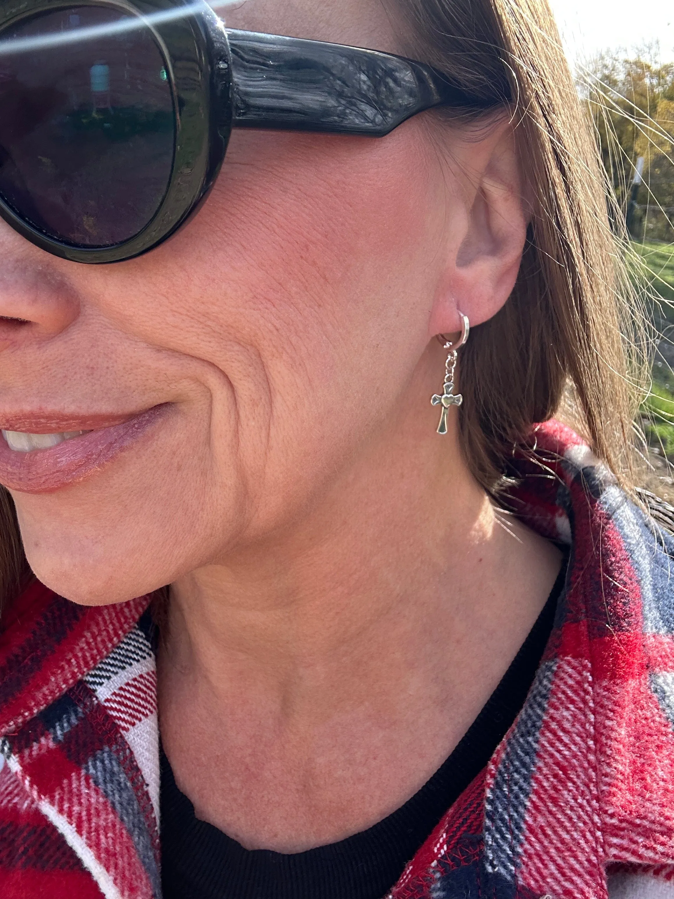Cross Huggie Earrings