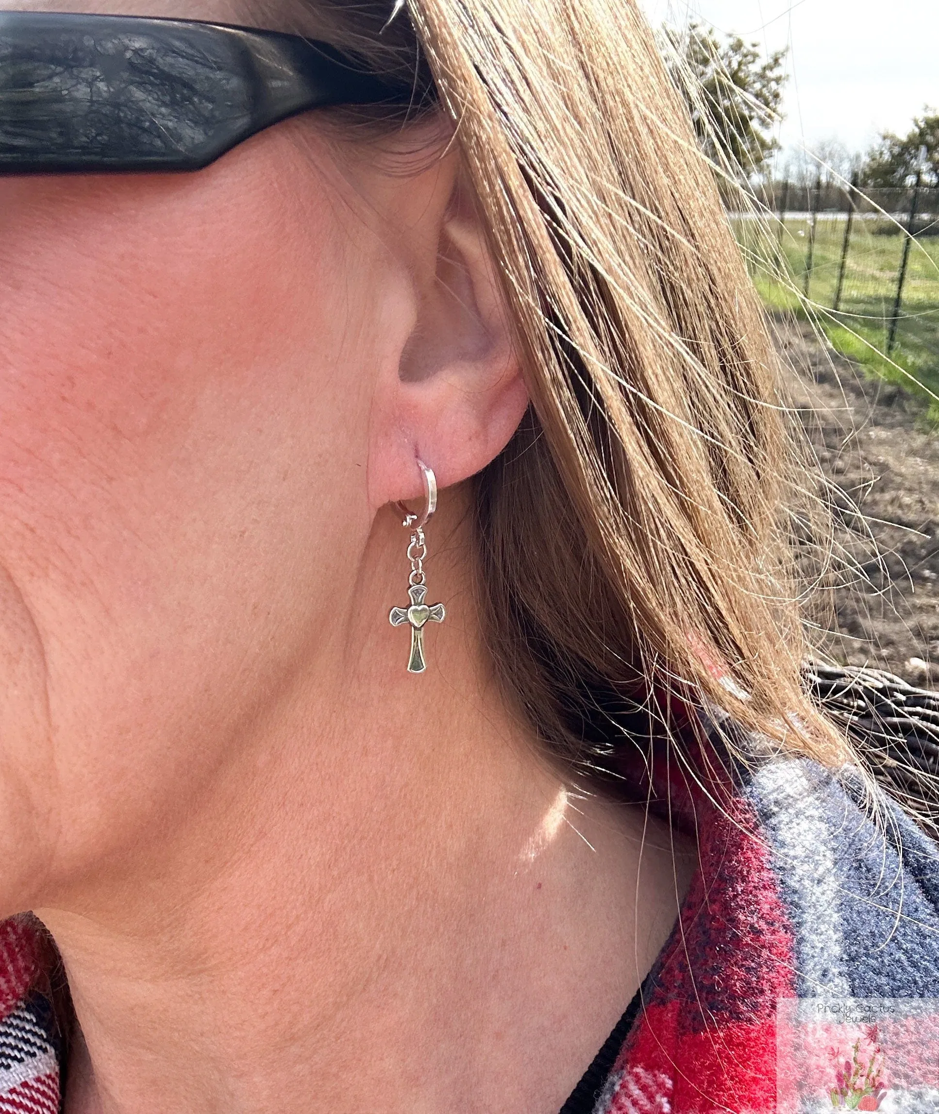 Cross Huggie Earrings