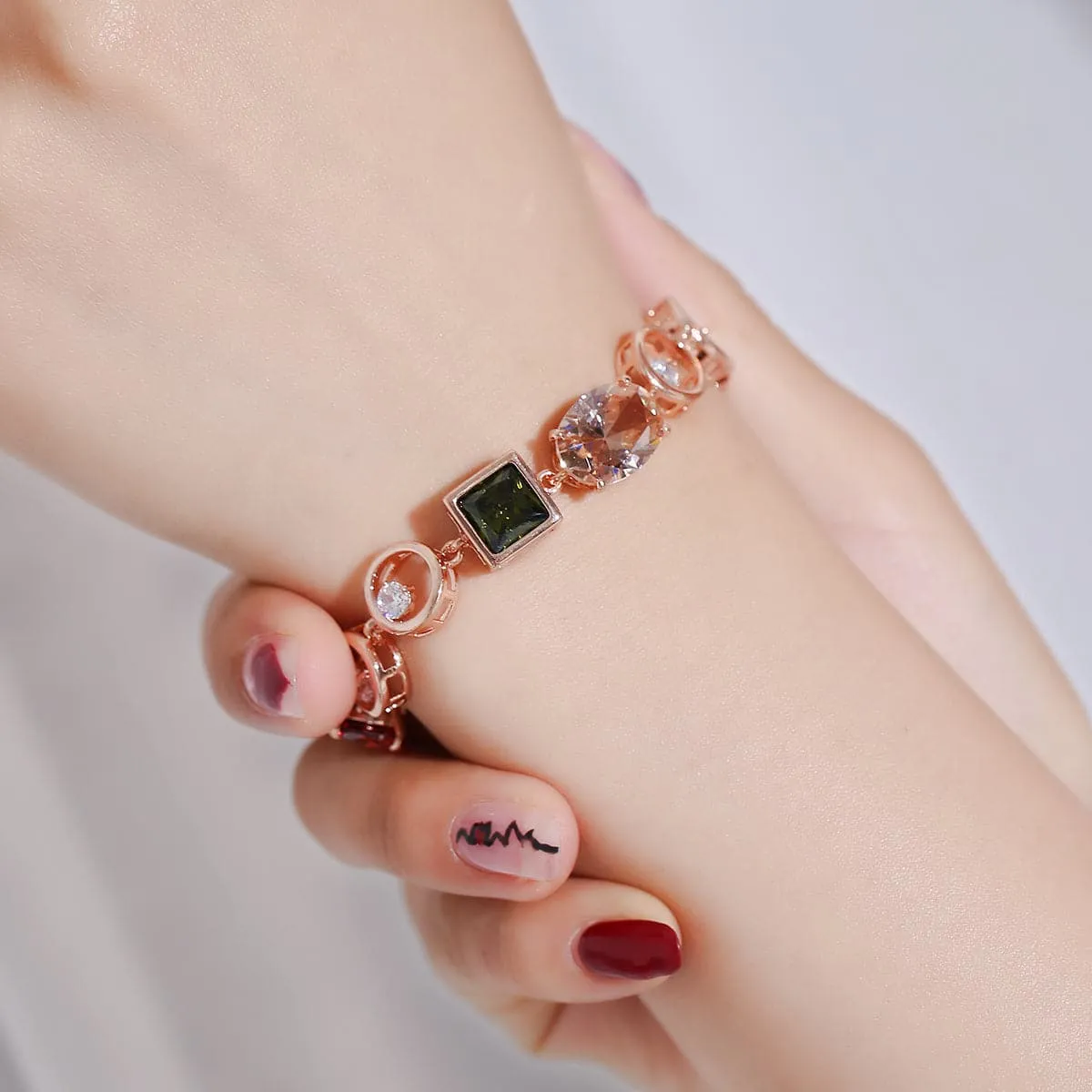 Crystal & Cubic Zirconia Geometric Station Bracelet